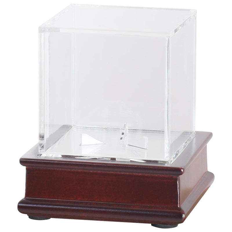 DisplayGifts Baseball Display Case Wooden Lacrosse Ball Stand - 98% UV High Protection All-Sides Closure Cube for a Home Run or Autographed Ball Cherry Finish Bottom - Image 5